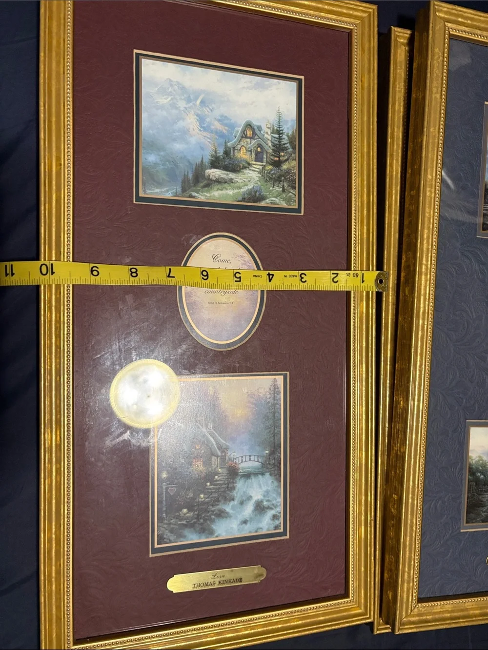 Thomas Kinkade Gold-Framed Double Print with Burgundy Mat and Blue Accents